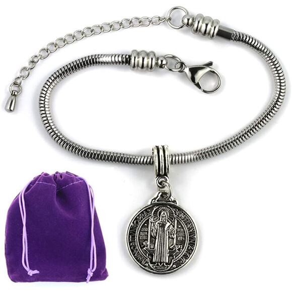 Dave The Bunny Jewelry - St Benedict Bracelet | Stainless Steel Snake Chain Bracelet